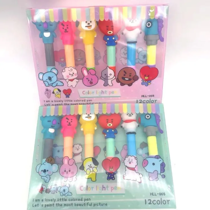 l?h12 color BTS BT21/Unicorn/dinosaur 12 in 1 color light pen ...