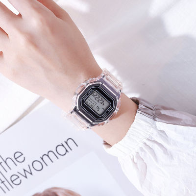 RONGJINGMALL ไม่เป็นทางการ แฟชั่น การท่องเที่ยว ผู้หญิง กลางแจ้ง ผู้ชาย ไฟ LED นาฬิกาข้อมือ นาฬิกาสปอร์ตดิจิตอล นาฬิกาใส