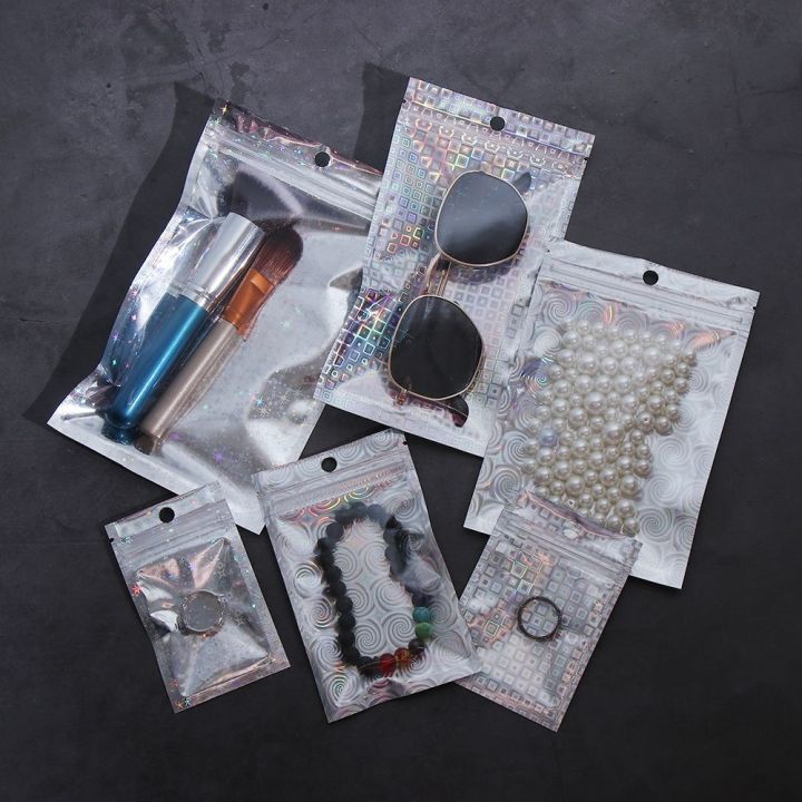 10pcs-plastic-waterproof-zipper-self-seal-packaging-bag-iridescent-zip-lock-bag-storage-bags-laser-reclosable-jewelry-pouches