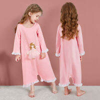 Girls Nightdress Pajamas  Spring Kids Pyjamas Pink Cartoon Princess Long-Sleeved Pyjamas For Children 3-12 Years