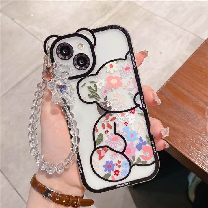 yellow-peach-flavor-ซิลิโคนใสรูปหมี3d-เกาหลีสำหรับ-iphone-12-11-pro-max-13-xr-xs-เคสนิ่มใสสายคล้องโทรศัพท์