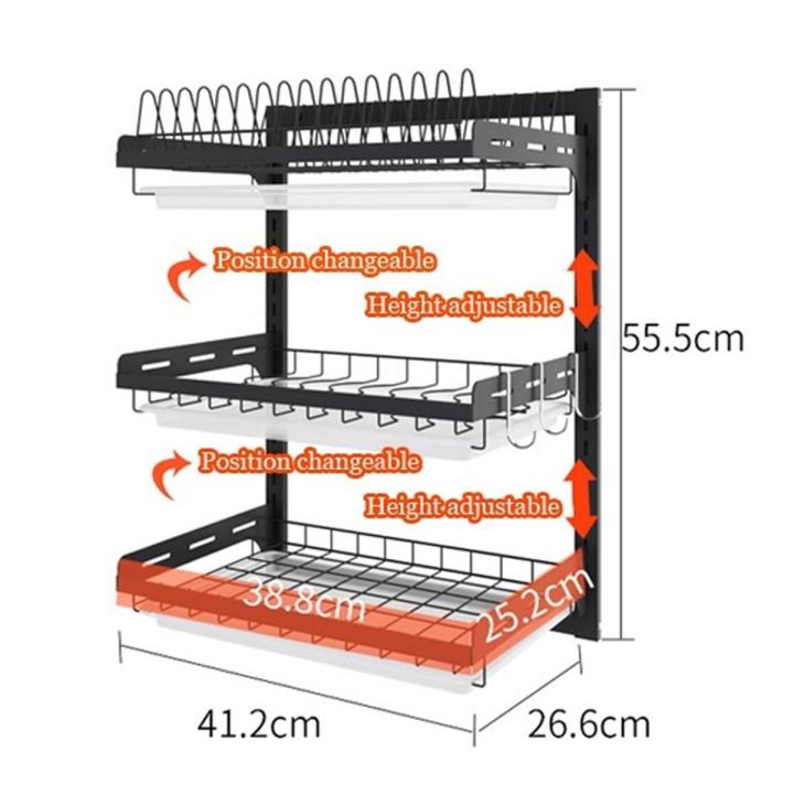 เครื่องครัวสแตนเลส304ราวแขวนผู้ถือเก็บจานถาดชนิดปรับได้