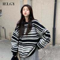 IELGY เสื้อสเวตเตอร์ Pullover ลายทางยาวปานกลางสำหรับผู้หญิง