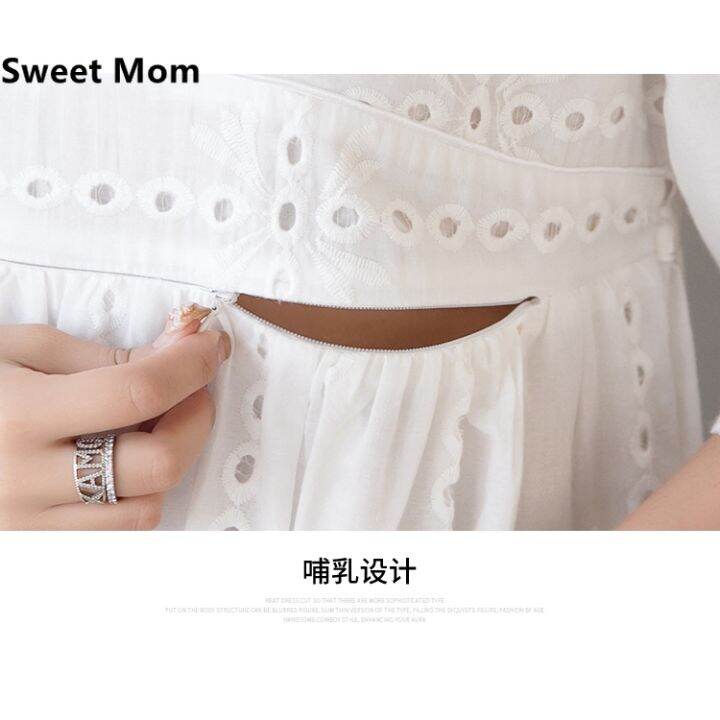 ready-stock-maternity-nursing-dress-v-neck-slim-waist-summer-pregnancy-feeding-dress