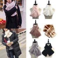 [Warm scarf]ฤดูหนาวหนา Faux Fur ผ้าพันคออบอุ่น Furry ดึงผ่านคออุ่น Plush Collar Cross รอบ Loophole Wrap Neckerchief