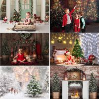 Christmas Backdrop for Photography Firelpace Window Winter Snow Background Photocall Christmas Tree Family Party Video Props