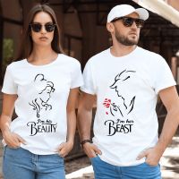 His Beauty Her Beast Matching Couple T-shirt Women Short Sleeve O-Neck Summer Funny Graphic Tops Tee camisetas de mujer Harajuku