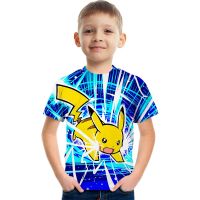 Pokemon Pikachu อะนิเมะเสื้อยืดเด็กฤดูร้อนรูปแบบใหม่เสื้อยืดแขนสั้นบวกขนาดป่าลำลองแฟชั่นด้านบน