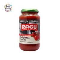 Ragu Bolognese Original Chunky Pasta Sauce 500g รากู ซอสโบโลเนสก้อนดั้งเดิมซอสนิยมรับประทานกับเส้นพาสต้า และใช้เป็นส่วนประกอบของลาซานญ่า  500g