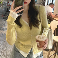 Gifts Factory Outlet Fake Two -Piece Knitted Cardigan Outer Set Female 2023 Spring New Fashion V -Neck Design Feel