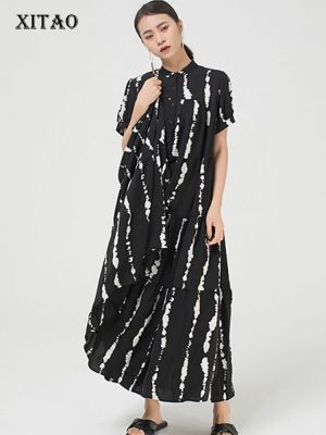XITAO Dress Casual Fashion Temperament Women Striped Print Dress
