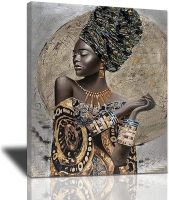 African American wall art Canvas painting printed black and gold woman portrait gold earrings poster art Modern home decor