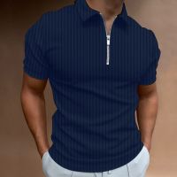 Mens fashion Polo Shirts 2022 Summer Stripe zipper Mens Polo Shirt Solid T-Shirt Brand Short-Sleeved Shirt Casual Slim Tops