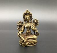 Chinese archaize pure brass Tibetan Buddha Green tara bodhisattva small statue