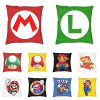 ชุดหมอนลายพิมพ์จดหมายมาริโอเกมการ์ตูนกำมะหยี่คล้ายผิวลูกพีช Pillowcase45x45cm ออฟฟิศชุดเตียงหมอนอิงโซฟาห้องนั่งเล่น