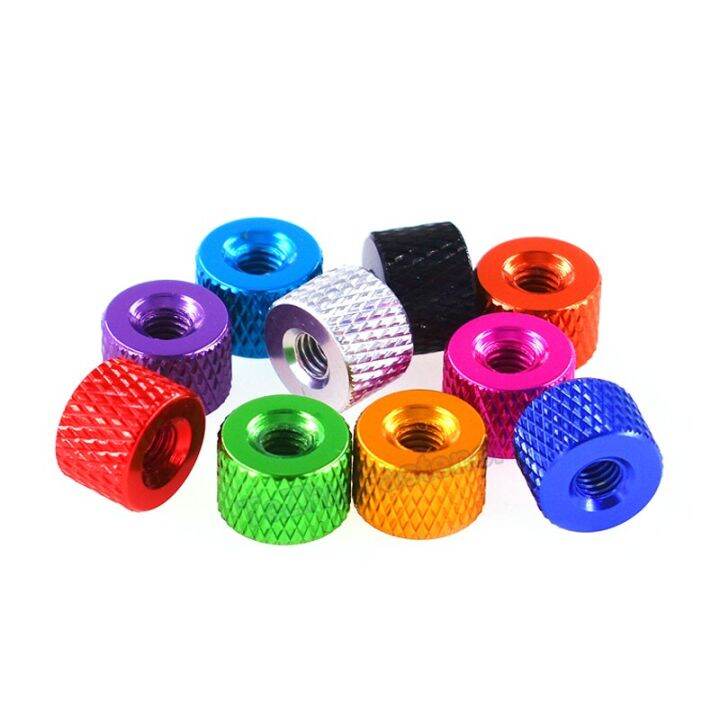 1-10pcs-aluminum-knurled-thumb-nut-m2-m2-5-m3-m3-5-m4-round-through-hole-hand-tighten-nut-anodized-pc-motherboard-ultra-light-nails-screws-fasteners