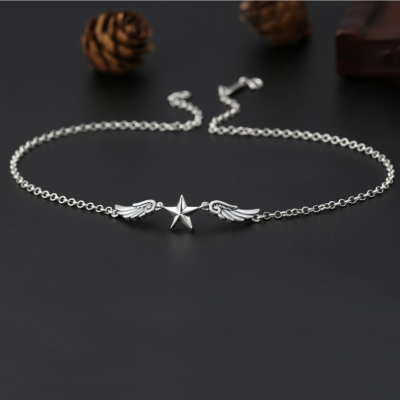925 Sterling Silver Star Wings Round Chain Choker Necklaces for Women Angel wings Round Simple Fashion Necklace Jewelry gift