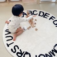 Round Area Rugs Soft Letter Cartoon Printed Carpets Non Slip Indoor Sofa Floor Mats Carpet for Living Room Kids Room Bedroom