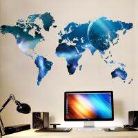 3D Blue Planet World Map สติ๊กเกอร์ติดผนังสำหรับเด็กห้องห้องนั่งเล่นสำนักงานตกแต่งฉากหลังบ้านโปสเตอร์ดีคอลตกแต่งวอลเปเปอร์