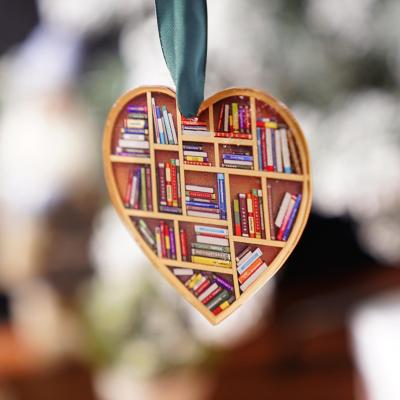 Book Lover Heart Shaped Shelf Pendant Decorative Christmas Gift Decorative Tree L6O5