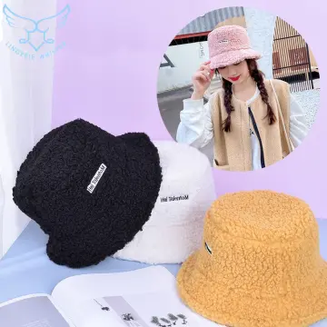 Lamb Faux Fur Bucket Hat Winter Warm Velvet Hats For Women Lady