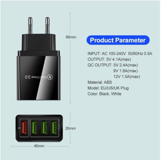 Củ sạc nhanh 20w quick charge 3.0 4 cổng nhiều chế độ sạc khác nhau hỗ trợ - ảnh sản phẩm 5