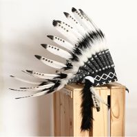 อินเดีย Feather Headdress Handmade Feather Headpiece Headdress ฮาโลวีนธรรมชาติปรับ Feather หมวกเครื่องแต่งกาย Carnival Cosplay