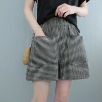 Summer Shorts Women Wide Leg Loose High Waist All-match Straight Leg Shorts Korean Version Thin Simple Casual Plaid Short Pants