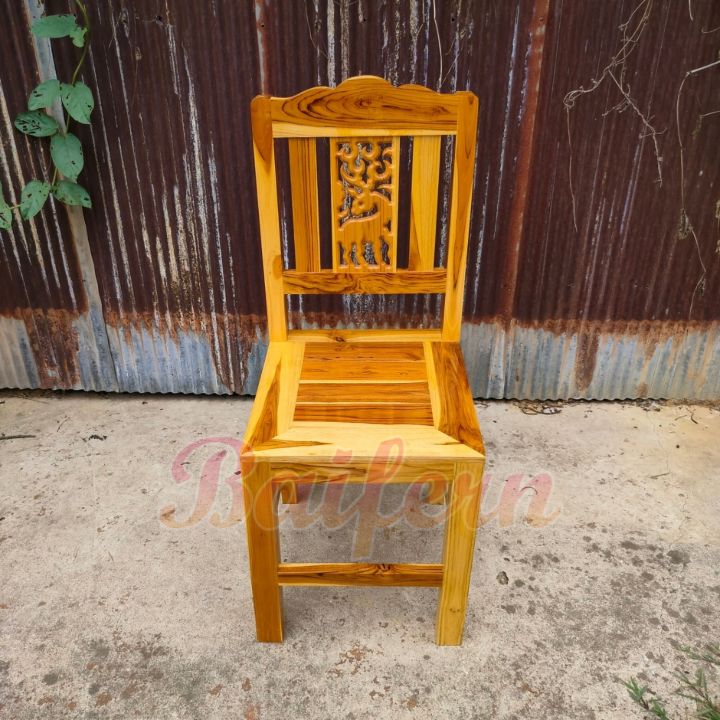 bf-เก้าอี้ไม้สัก-เก้าอี้พนักพิงไม้สักฉลุลายกวาง-อย่างหนา-รับน้ำหนักได้มาก-เก้าอี้โต๊ะอาหาร-สีเคลือบเงาใส