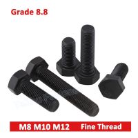 1Pcs Grade 8.8 External Hexagon Bolt M8 M10 M12 Fine Thread Hex Head Screw Thread Pitch 1/1.25/1.5mm Carbon Steel Black Lengthen Screw Nut Drivers