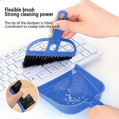 Mini Desktop Plastic Sweep Cleaning Brush Small Broom Dustpan Set (Blue)