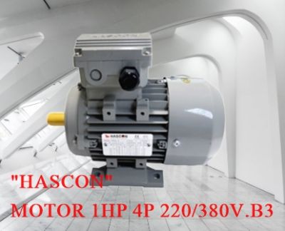 มอเตอร์ 1HP.4P.3PH.B3 มอเตอร์ไฟฟ้าแบบขาตั้งประสิทธิภาพสูง งานติดตั้งฯใหม่,ซ่อมบำรุง เฟรมเหล็กหล่อแบบหุ้มมิด 220/380V(0.75KW.)"HASCON"