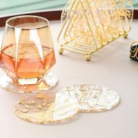 Acrylic Gold Foil Coaster Heat Insulation Table Mat Clear Coasters Round Tea Coffee Cup Mat Kitchen Wedding Table Decoration