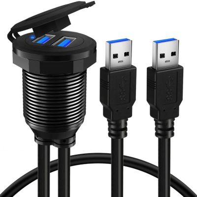 Port Male to Female Extension Cable Waterproof Car Flush Mount Cable USB 3.0 Dashboard Panel For Truck Boat Motorcycle