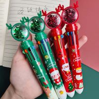 NSITOT น่ารัก คาวาอิ กด กวางเอลค์ เครื่องเขียนสำนักงานโรงเรียน ซานตาคลอส ปากกาโรลเลอร์บอล ปากกาลูกลื่น 10 สี รีฟิลหลากสี ปากกาลูกลื่นคริสต์มาส
