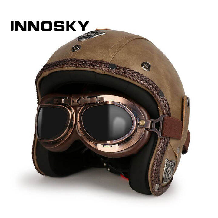 Motorcycle Helmet Moped 3/4 Half Vintage with Visor Helmets for Adults