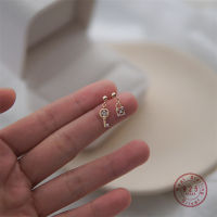 S925 Sterling Silver Asymmetric Crystal Lock Key Stud Earrings Women Elegant White Zircon Girlfriends Friendship Jewelry Gift