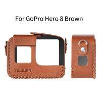 Telescopin เคสหนัง Pu สำหรับ Gopro Hero 8สำหรับ Hero 5 6 7สีดำปลอกคอกันสุนัขเลียตัวป้องกันขนาดเล็กสีน้ำตาลดำกับอุปกรณ์สายรัดยาว