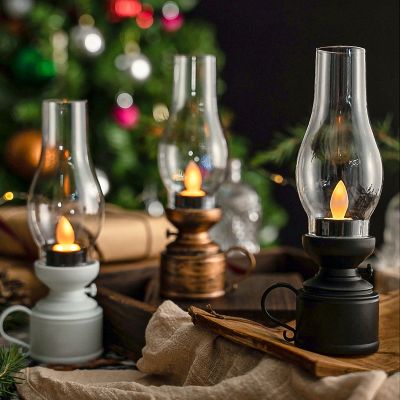 Retro Oil Lamp Electric Flameless Candle Lamp LED Novelty Lamp Creative Gift Wind Lamp Lighting Kerosene Lamp Little Lantern