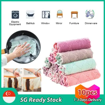 10pcs/set Random Color Dual-sided Cleaning Cloth, Plain Style Dish Towels,  Thick Table Cleaning Towels, Household Cleaning Rags