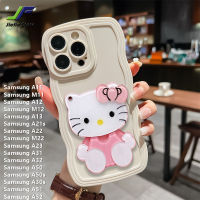 เคสมือถือลายคิตตี้น่ารักสำหรับ Samsung Galaxy / A11 / A12 / A13 / A21 / A22 / A23 / A31/A32/เคสโทรศัพท์/A51/A52 / A52S การ์ตูนซ่อนเคสกระจกเงาโต๊ะเครื่องแป้งขอบคลื่น TPU แบบนิ่มโทรศัพท์กันกระแทกผ้าคลุม