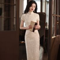 2022ปักชีฟอง Cheongsam แขนสั้น Retro Republic สไตล์สาวปรับปรุง Young Model