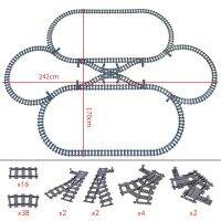 ของเล่นตัวต่อรางรถไฟแบบรถไฟเมืองสวิตช์ยืดหยุ่นสะพานแบบแมนนวลข้ามอาคารโค้งตรง