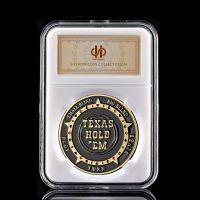 USA Texas Holdem Casino Lucky Chip Coin Big Small Blind Flop Turn River Gold Collectible Badge Coin W/PCCB
