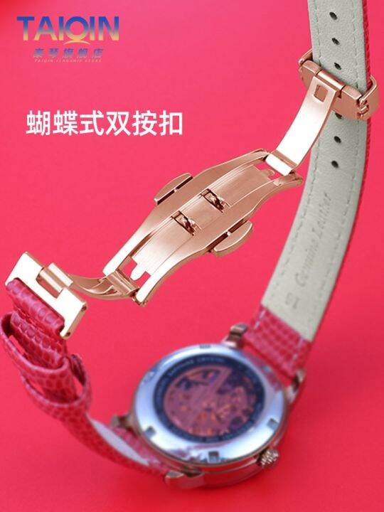 leather-watch-strap-suitable-for-seagull-seagull-ladies-watch-719-403lk-red-bracelet-butterfly-buckle-18mm