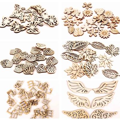 ♝ Wooden Animal Leaves Painting Scrapbooking Embellishments Craft Handmade Home Decoration Accessories DIY