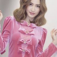 P010-073 PIMNADACLOSET - Pink Velvet With Feminine Bow Mini Dress