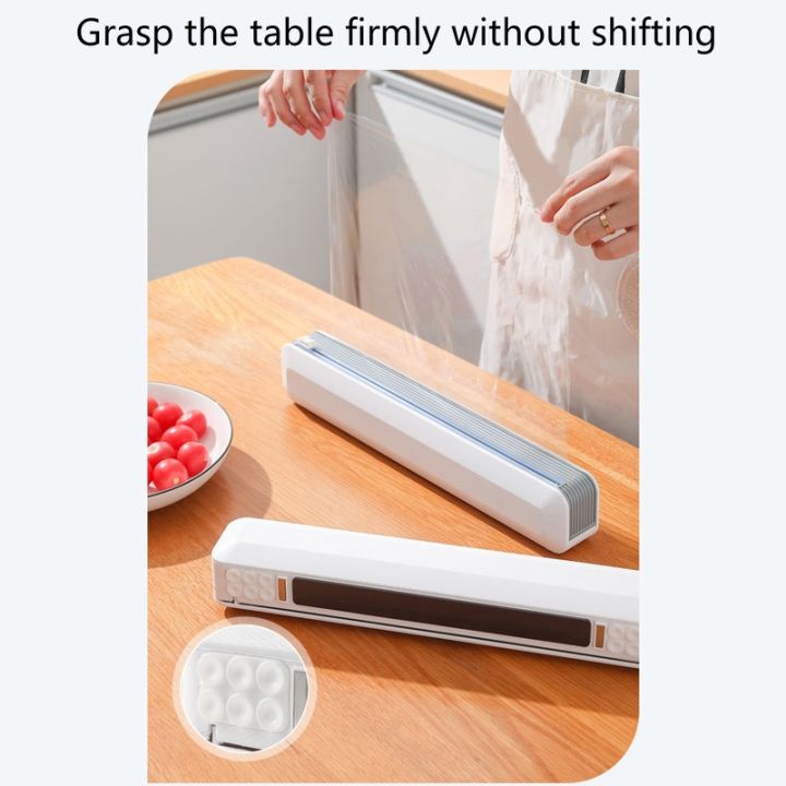 เครื่องห่อพลาสติกพร้อมเครื่องตัดสไลด์-clarity-home-food-wrap-dispenser-ใช้งานง่ายตัดอุปกรณ์ครัวได้อย่างราบรื่น