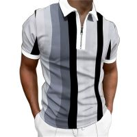 【CC】☢☑☌  Mens Fashion Polo Shirt Striped Short Sleeved T Lapel Collar Shirts Stitching Color Male 5XL