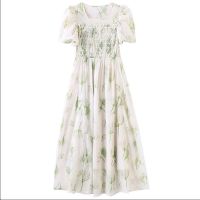 【Ready】? Floral dress 2023 summer new tea break French design short-sleeved puff sleeve fairy long skirt